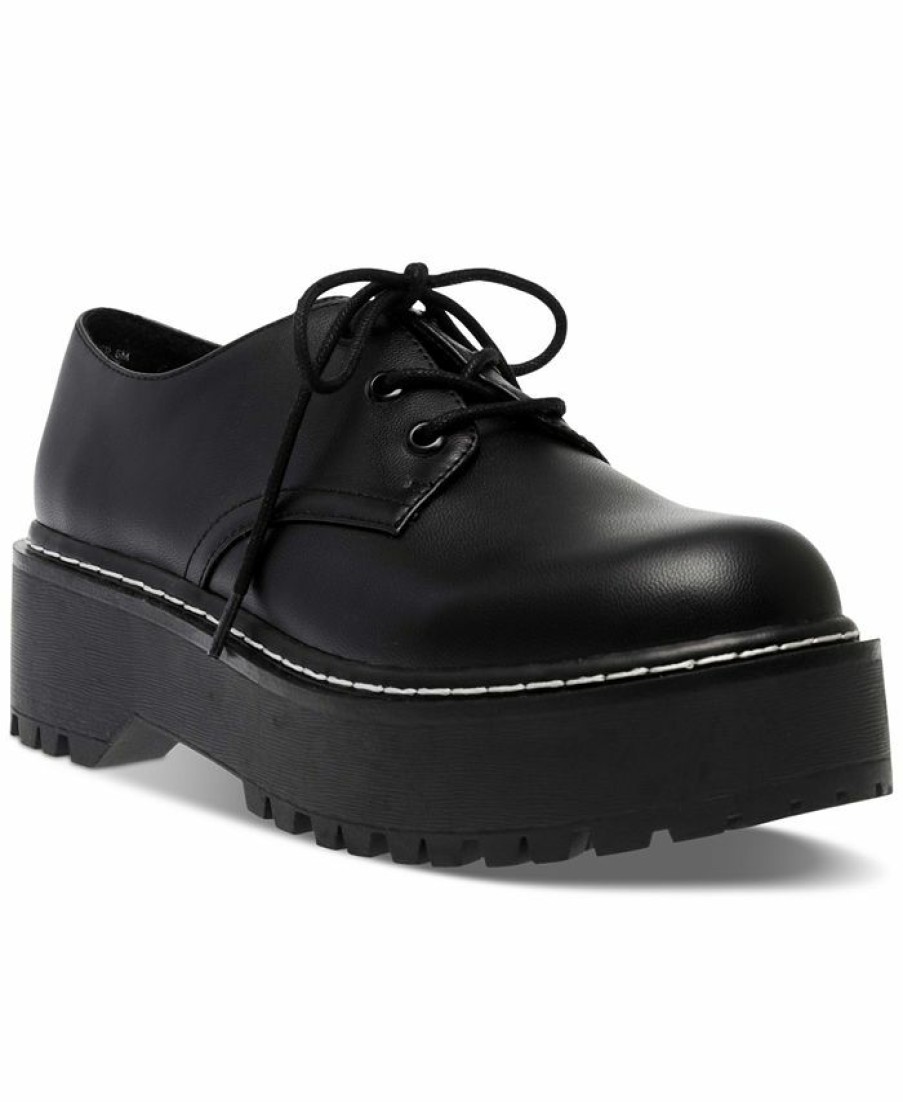 Flats & Loafers * | Wild Pair Authentick Lug Oxfords, Created For Macy'S Black Smooth