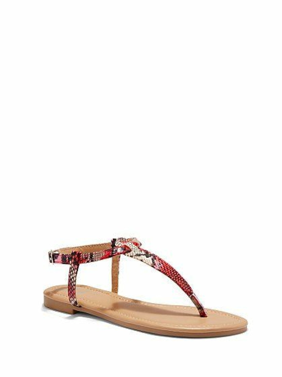 Sandals * | New York & Company T-Strap Flip-Flop Sandal Snake-Print Pink - Pink