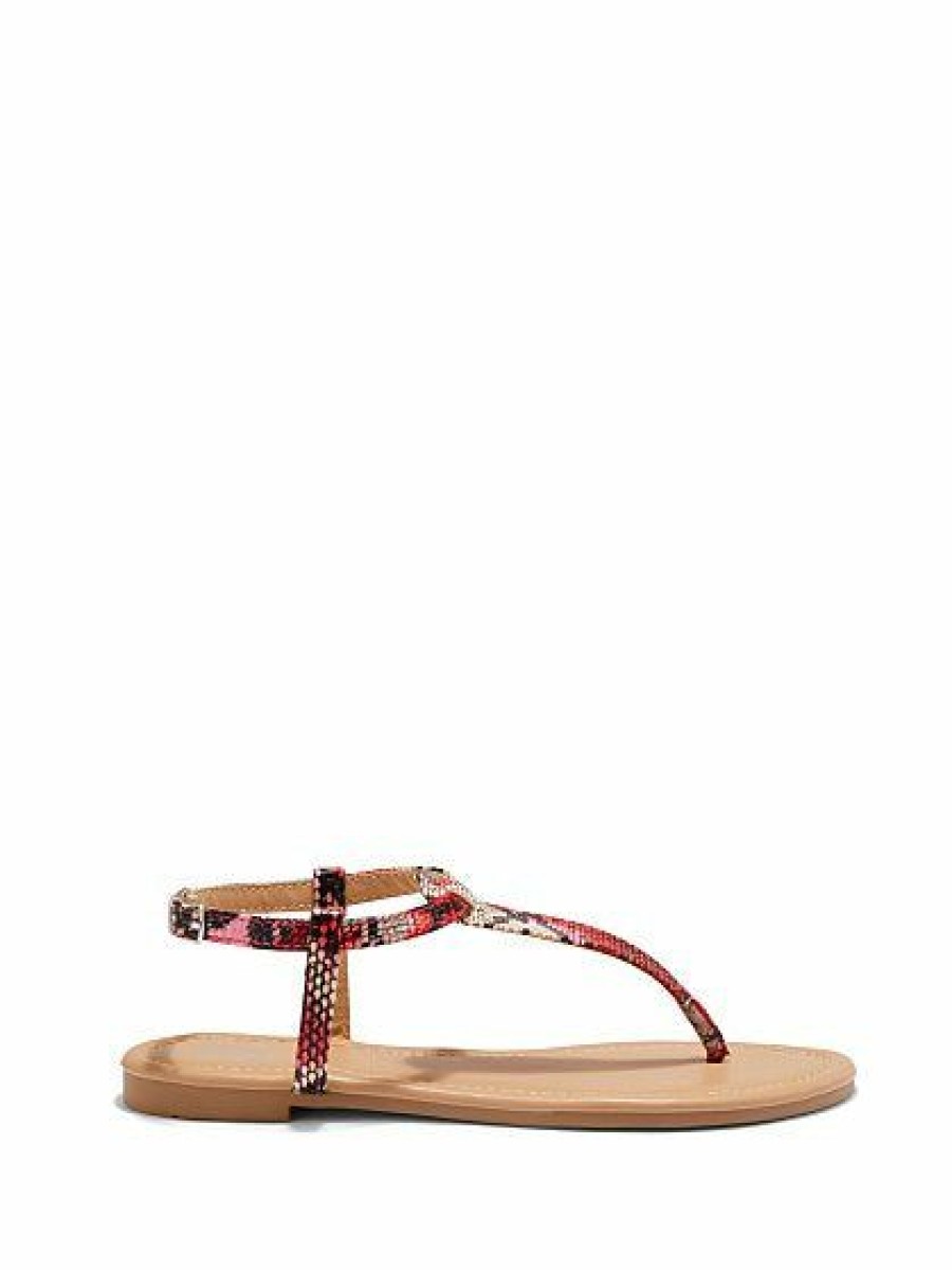 Sandals * | New York & Company T-Strap Flip-Flop Sandal Snake-Print Pink - Pink