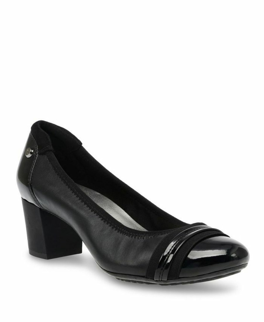 Heels & Pumps * | Anne Klein Sport Guardian Block Heel Pumps Black Leather