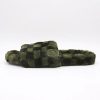 Slippers * | New York & Company Green & Black Faux-Fur Checkerboard Slippers Kw Fashion Green - Olive