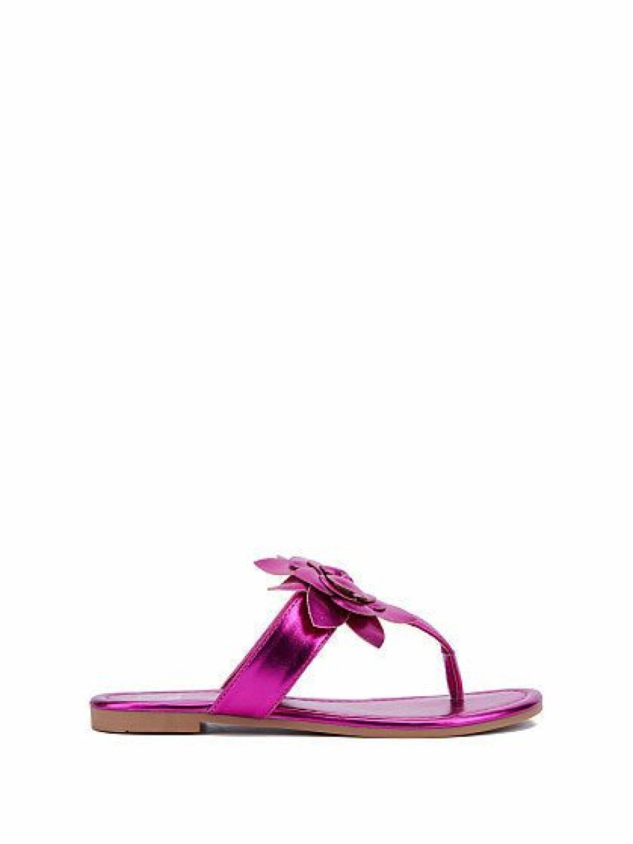 Sandals * | New York & Company T-Strap Single-Flower Flip-Flop Sandal Metallic Pink - Pink