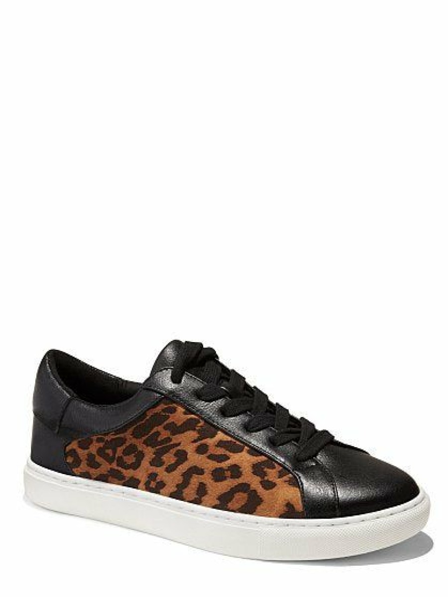 Sneakers * | New York & Company Ana Lace-Up Sneaker Leopard-Print Black - Black