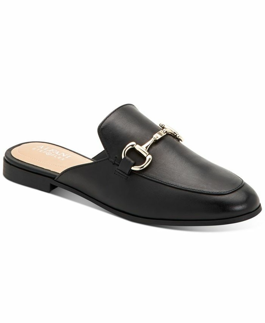 Flats & Loafers * | Alfani Step N' Flex Women'S Garlend Mule Flats, Created For Macy'S Black Leather