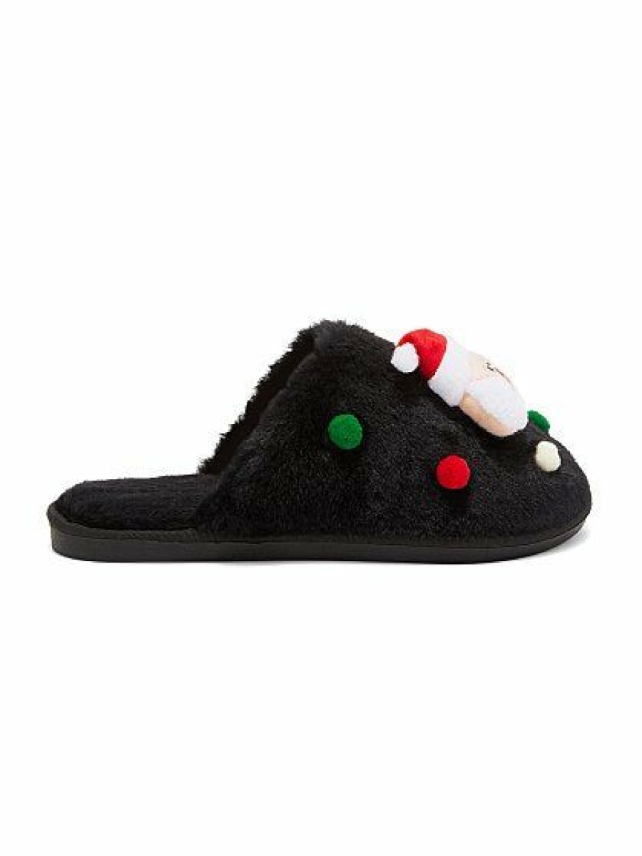 Slippers * | New York & Company Santa Slipper Black - Black