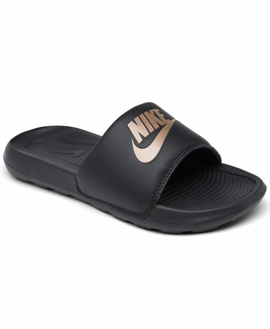 Finish Line Women'S Shoes * | Nike Women'S Victori One Slide Sandals From Finish Line Black, Metallic Red Bronze