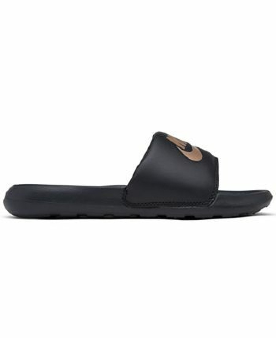 Finish Line Women'S Shoes * | Nike Women'S Victori One Slide Sandals From Finish Line Black, Metallic Red Bronze