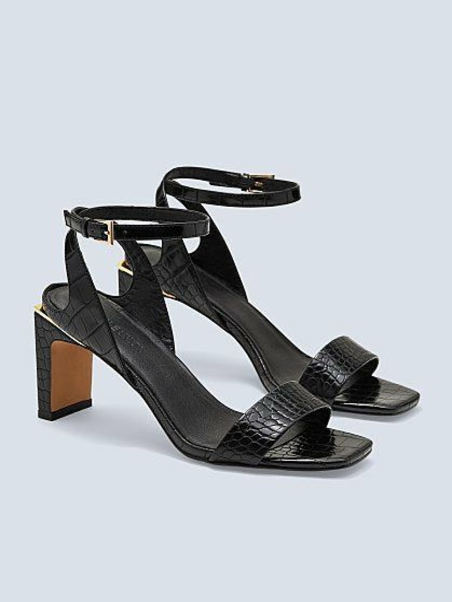 Sandals * | New York & Company Ayah Embossed Strappy Sandal Black - Black