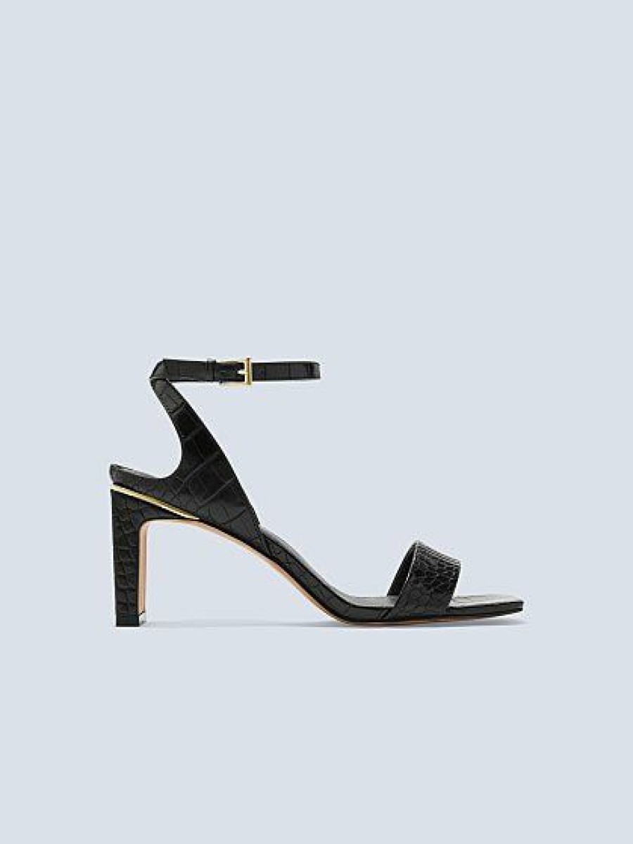 Sandals * | New York & Company Ayah Embossed Strappy Sandal Black - Black