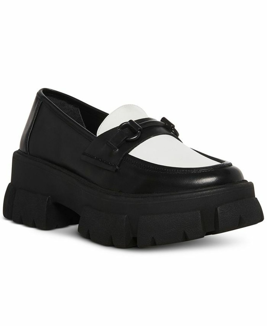 Flats & Loafers * | Steve Madden Women'S Trifecta Lug-Sole Platform Loafers Black/White