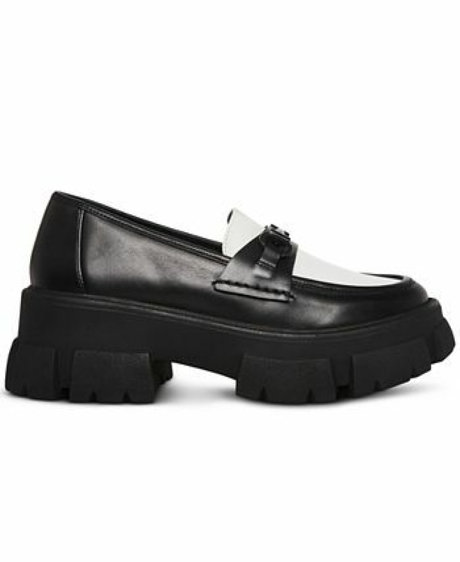 Flats & Loafers * | Steve Madden Women'S Trifecta Lug-Sole Platform Loafers Black/White