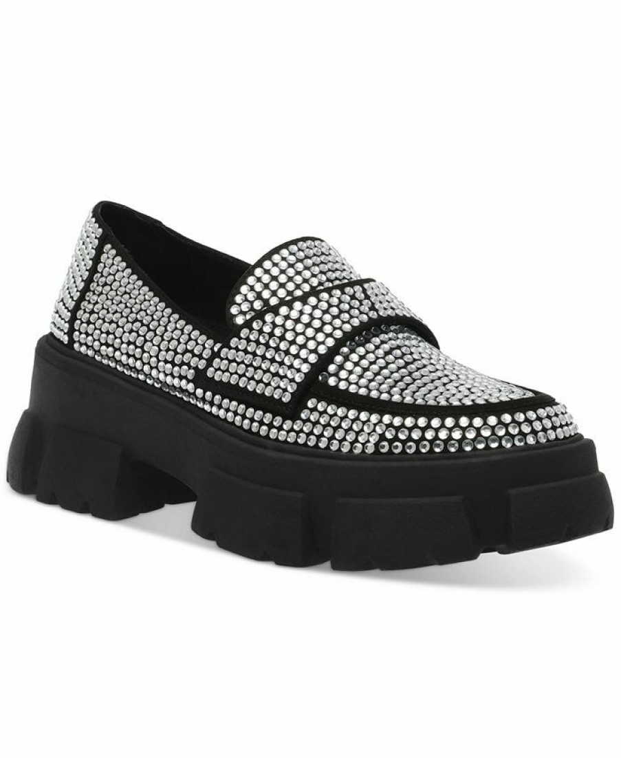 Flats & Loafers * | Steve Madden Women'S Trifecta Lug-Sole Tailored Loafers Rhinestone