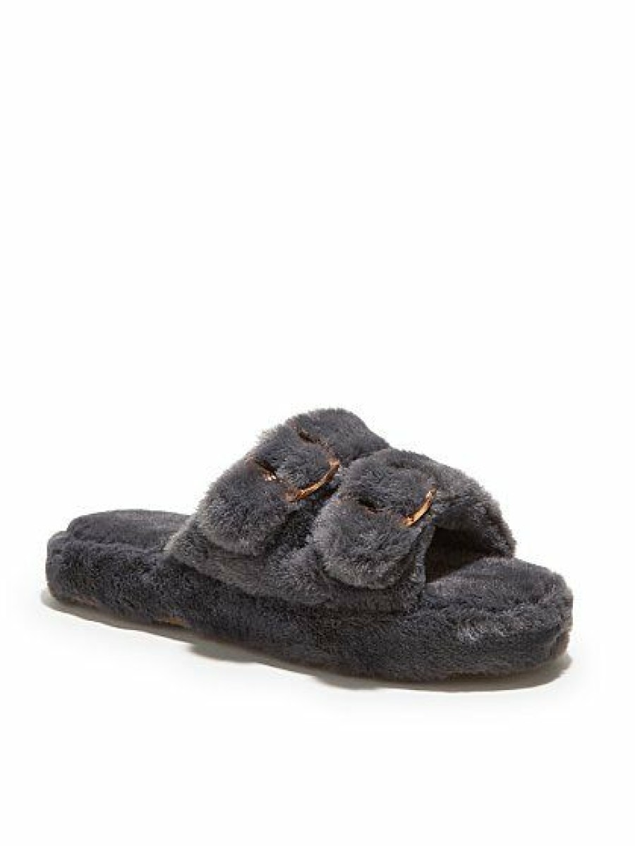 Slippers * | New York & Company Double-Buckle Faux-Fur Slippers