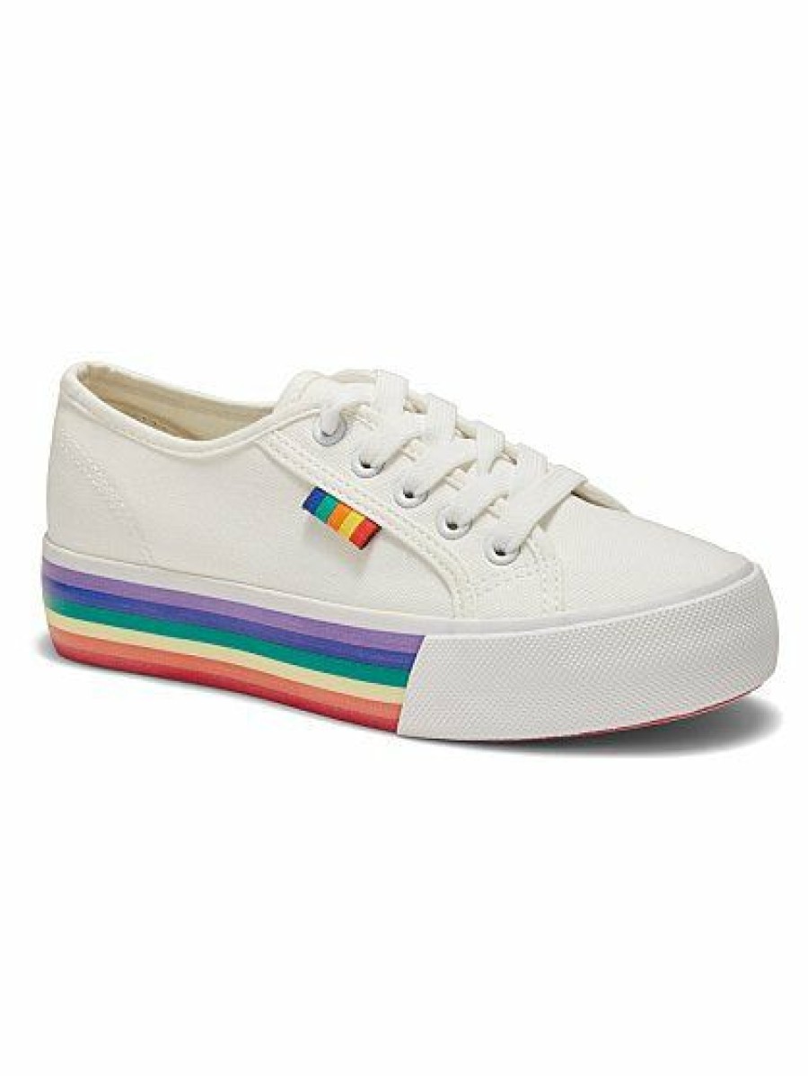 Sneakers * | New York & Company Platform Canvas Sneaker Rainbow Sole White - White