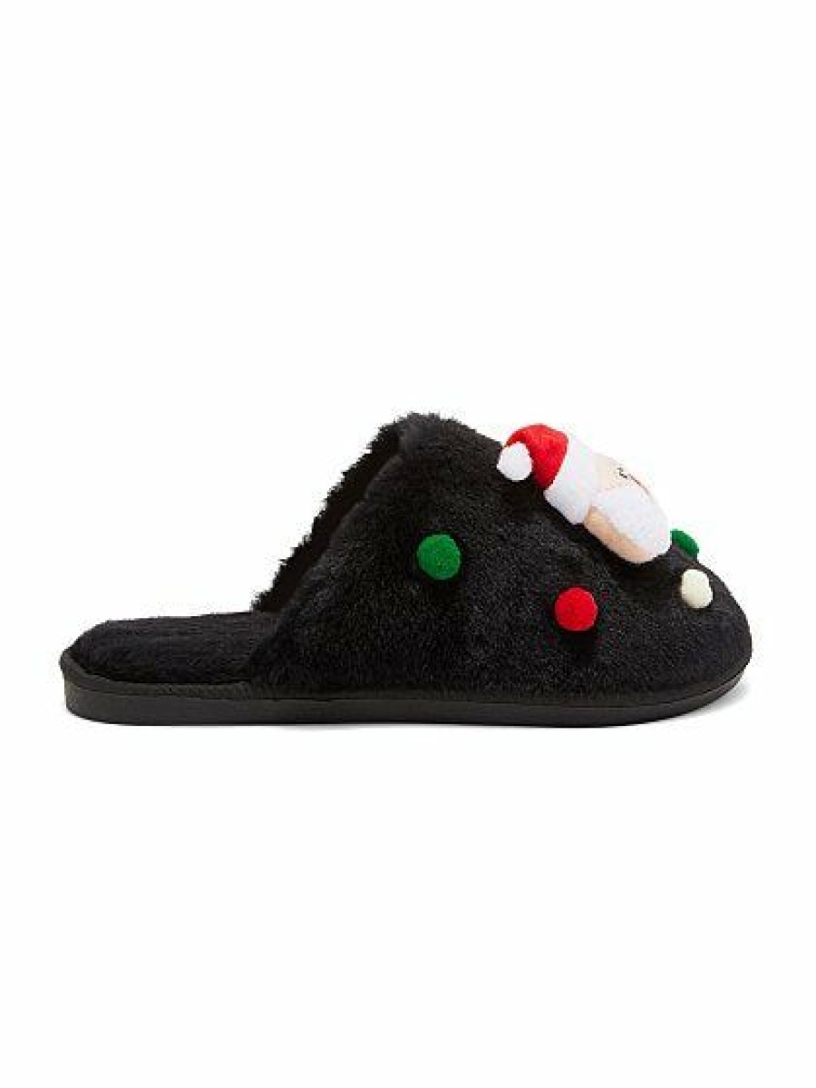 Slippers * | New York & Company Santa Slipper Black - Black